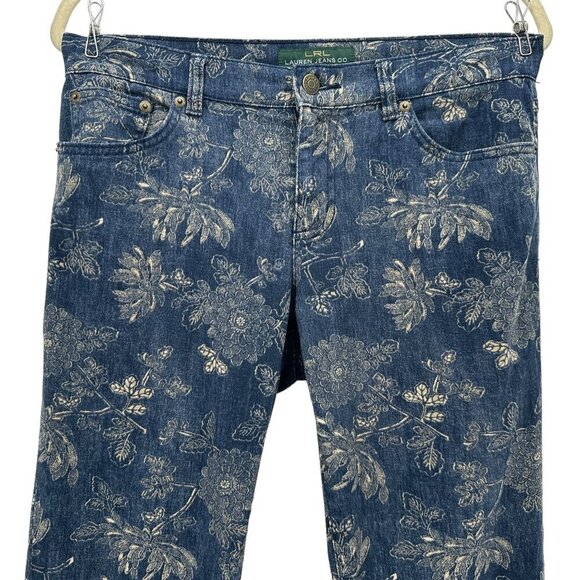 LRL Lauren Jeans Co. Ralph Lauren Floral Blue Denim Skinny Jeans Womens 6 - Picture 2 of 8